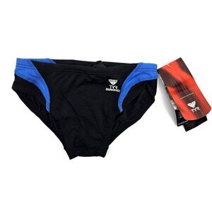 New Tyr Solid Splice Racer Swimsuit Youth Boys 10/12 Black Blue Durafast